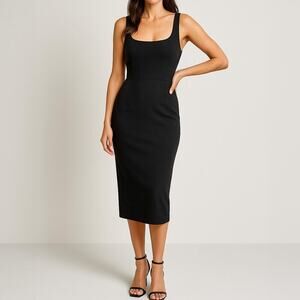 Leith Black Bodycon Scoop Neck Midi Dress Size XS